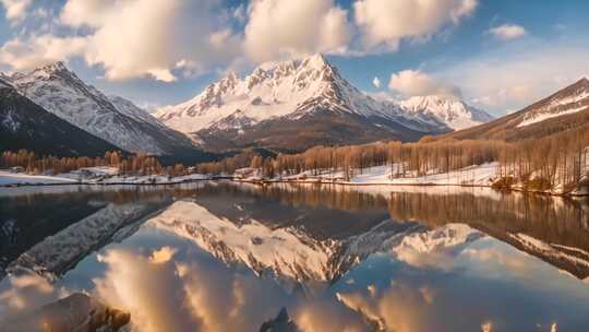 雪山湖泊自然风光全景