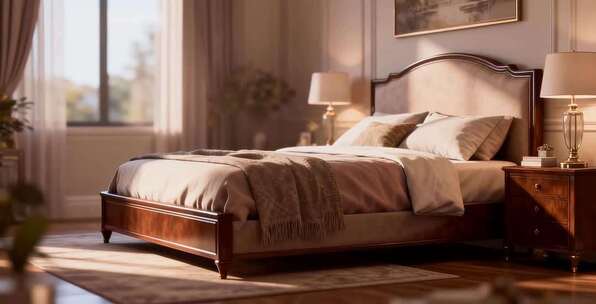 卧室实木床及配套家具素材