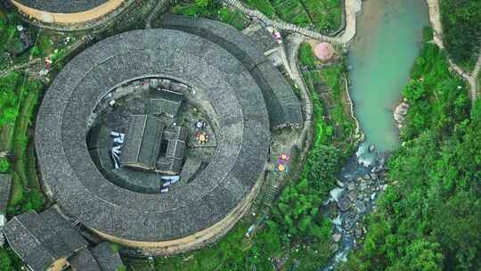 4k航拍世遗福建土楼古民居永定初溪土楼群