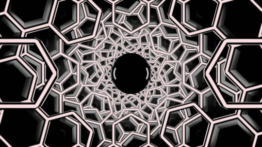 带六边形和移动黑洞的3D隧道。设计。末端