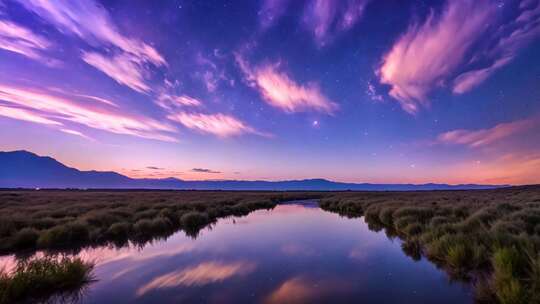 星空下的旷野河流美景