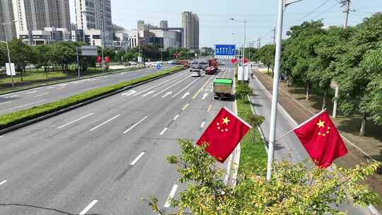 4K航拍道路国庆氛围