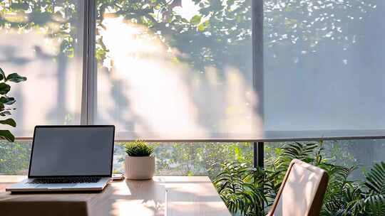 明媚阳光下的居家办公舒适惬意现代家居生活