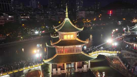 贵州贵阳甲秀楼夜景航拍南明区夜晚景区景点