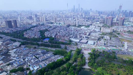 广州海珠国家湿地公园与城市建筑群航拍