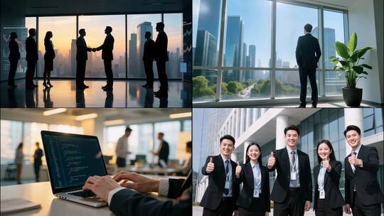 商务人士签约合作握手商业谈判成功人士