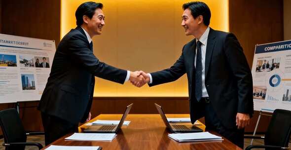 商务人士会议室握手场景