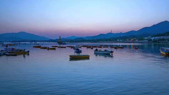 香港大浦大美督海港码头渔船夕阳余晖延时