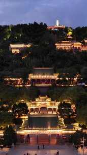 甘肃兰州白塔山公园兰州白塔寺夜景竖版航拍