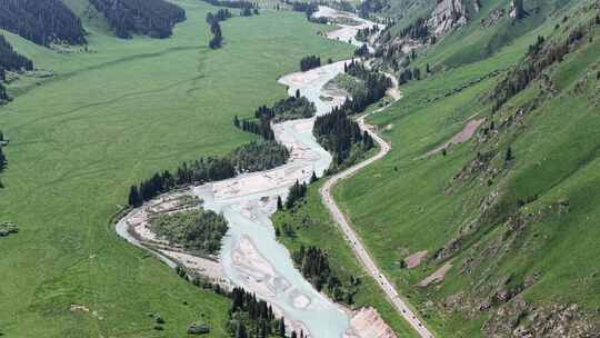 新疆独库公路中途雪山草原美景