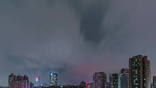 广州城市建筑夜景与天空乌云闪电延时