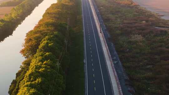 杭州钱塘区江海湿地钱塘绿道秋色航拍