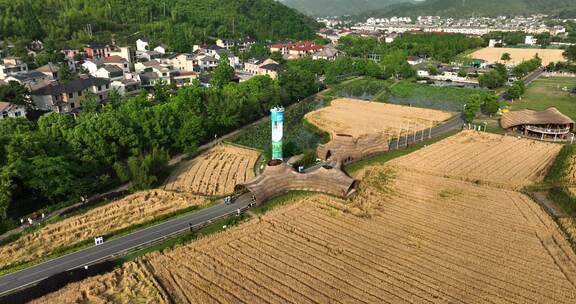 浙江安吉余村绿水青山金山银山麦田航拍