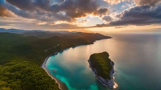 山海相依黄昏全景