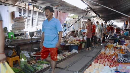 泰国旅游视频泰国商业街农贸市场视频素材模板下载