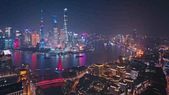 上海外滩陆家嘴金融城夜景航拍