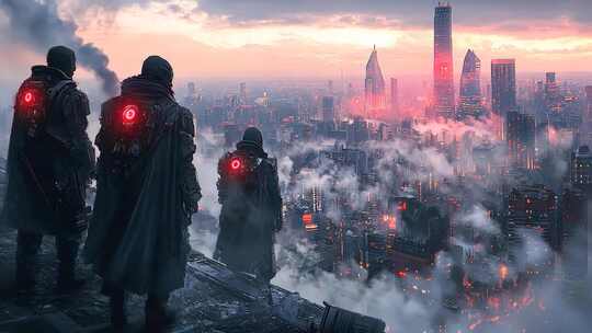 废土赛博：未来都市危机神秘武装群体景象