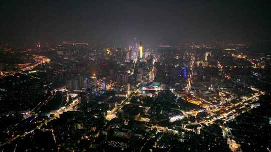 航拍南京新街口高楼建筑夜景灯光车流街道