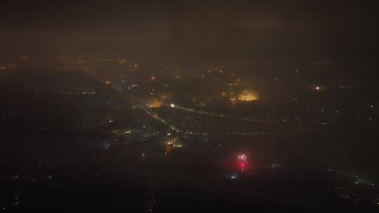 春节城市烟花燃放烟火夜晚山顶看烟花航拍