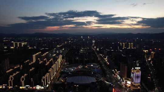 湖南怀化城市夜幕降临晚霞夕阳航拍