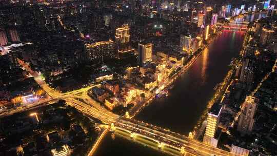 广州道路夜景航拍