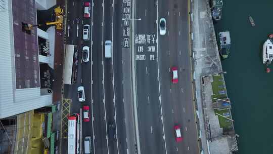 香港九龙道路车辆行驶航拍