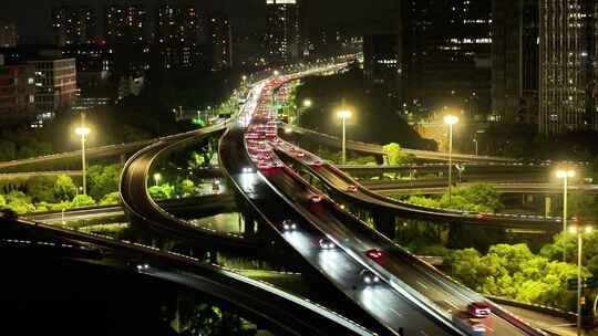 航拍城市立交桥延时车流高楼建筑夜景合集