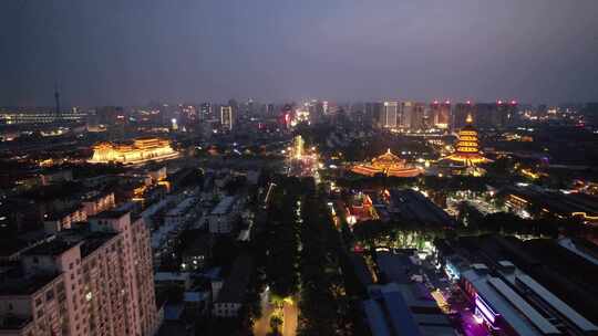 河南洛阳城市夜景交通航拍