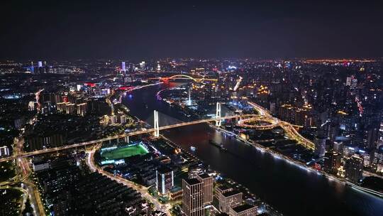 航拍上海黄浦江南浦大桥夜景