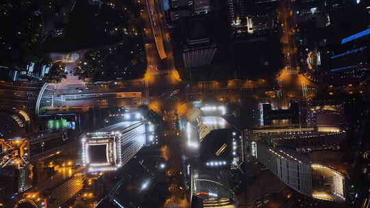 俯拍陆家嘴夜景空镜