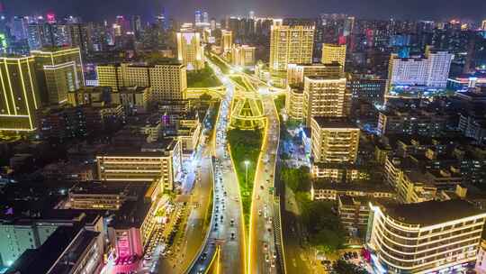 海南海口国贸大道城市夜景交通车流航拍