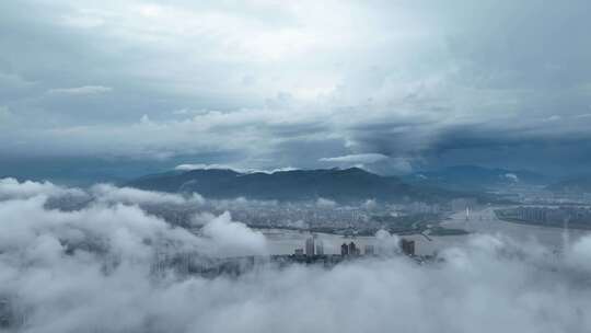 温州清晨平流雾航拍