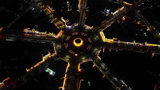 4K航拍新疆伊犁哈萨克八卦城美丽夜景视频素材模板下载