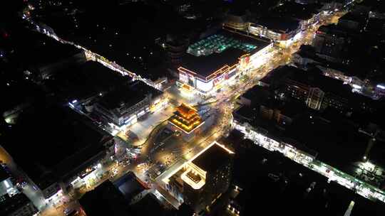 河南开封鼓楼夜景灯光航拍