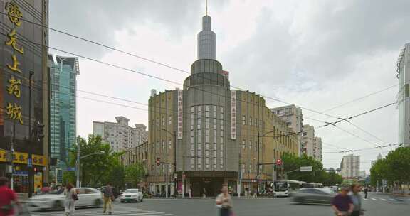 上海百乐门建筑人流车流慢门