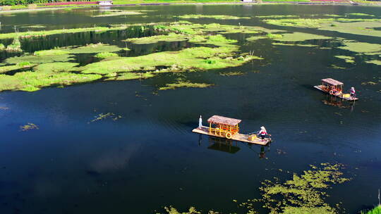 湿地湖泊中的游船