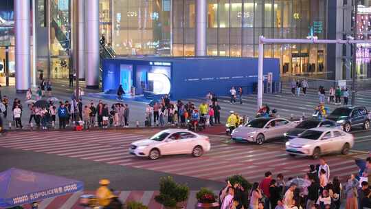 长沙黄兴广场五一广场夜晚夜景车流人流游客