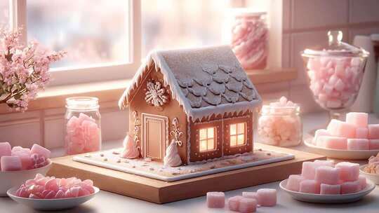 温馨姜饼小屋甜点烘焙充满节日气氛