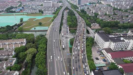 航拍城市车流高架桥交通枢纽