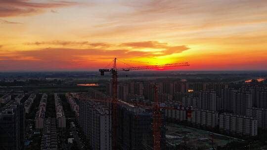 4K工地施工建筑工地城市建设夕阳工地