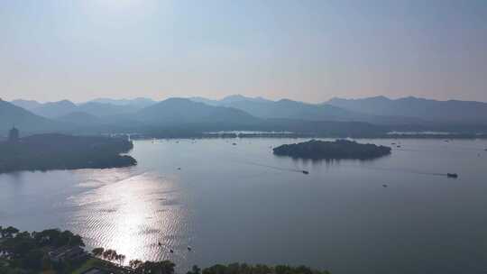 西湖雷峰塔景区大自然风光群山航拍杭州风景