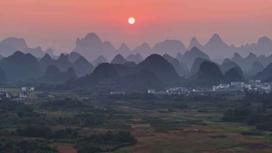 桂林航拍风光风景日落