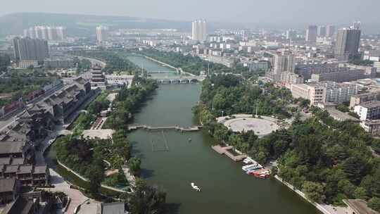 陕西渭南城市风光/湿地公园航拍