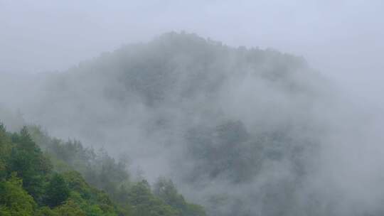 初秋雨中山脉云雾缭绕的绝美自然风光