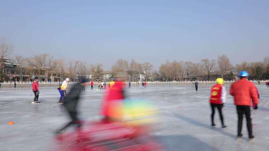 北京室外冰场什刹海滑冰延时