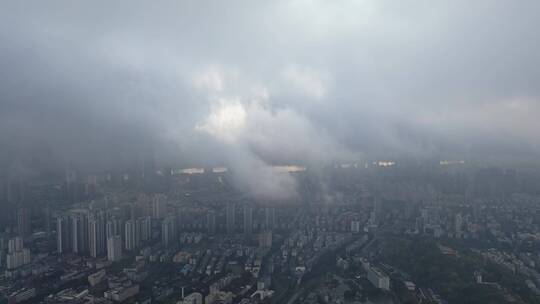 福州市区航拍阴天下雨天城市500米高空