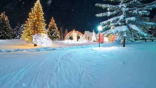 雪中的圣诞夜景