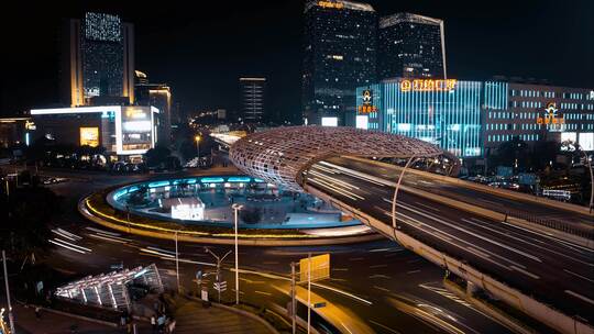 上海五角场夜景延时航拍