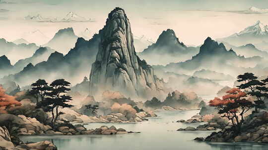 简约意境中国风山水画背景