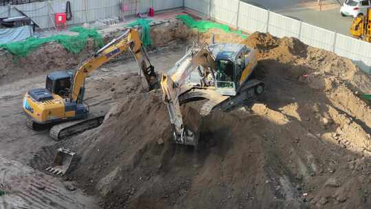 挖掘机在工地施工视频素材模板下载